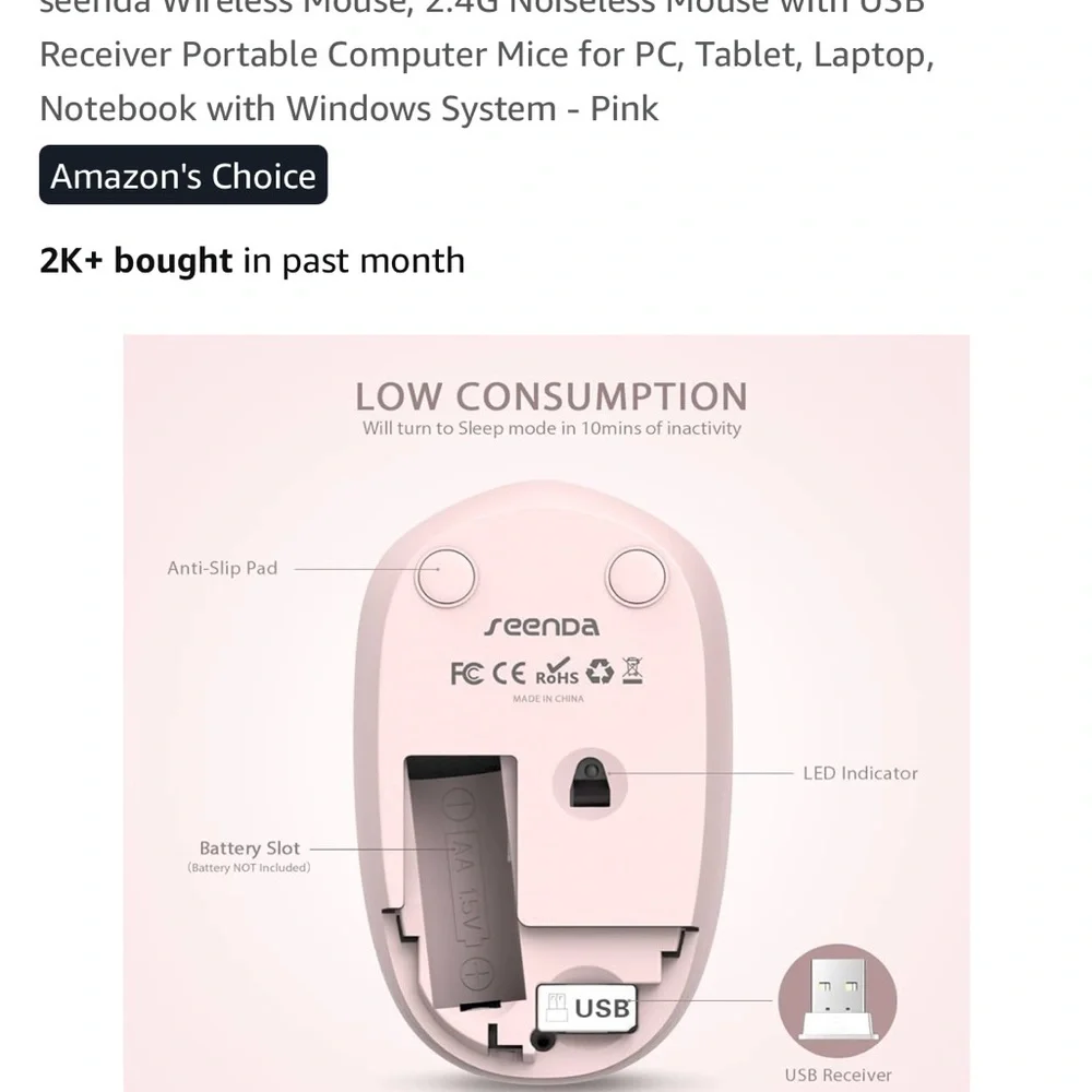 Pink Wireless Mouse with USB Receiver